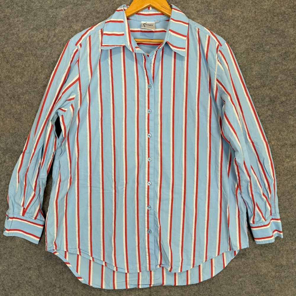 Finley Ellis Sparkle Button Up Long Sleeve Shirt Wmomens XL Relaxed Blue Red USA